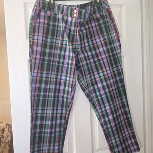 Anne Klein Plaid Capris in Navy, Green & Pink